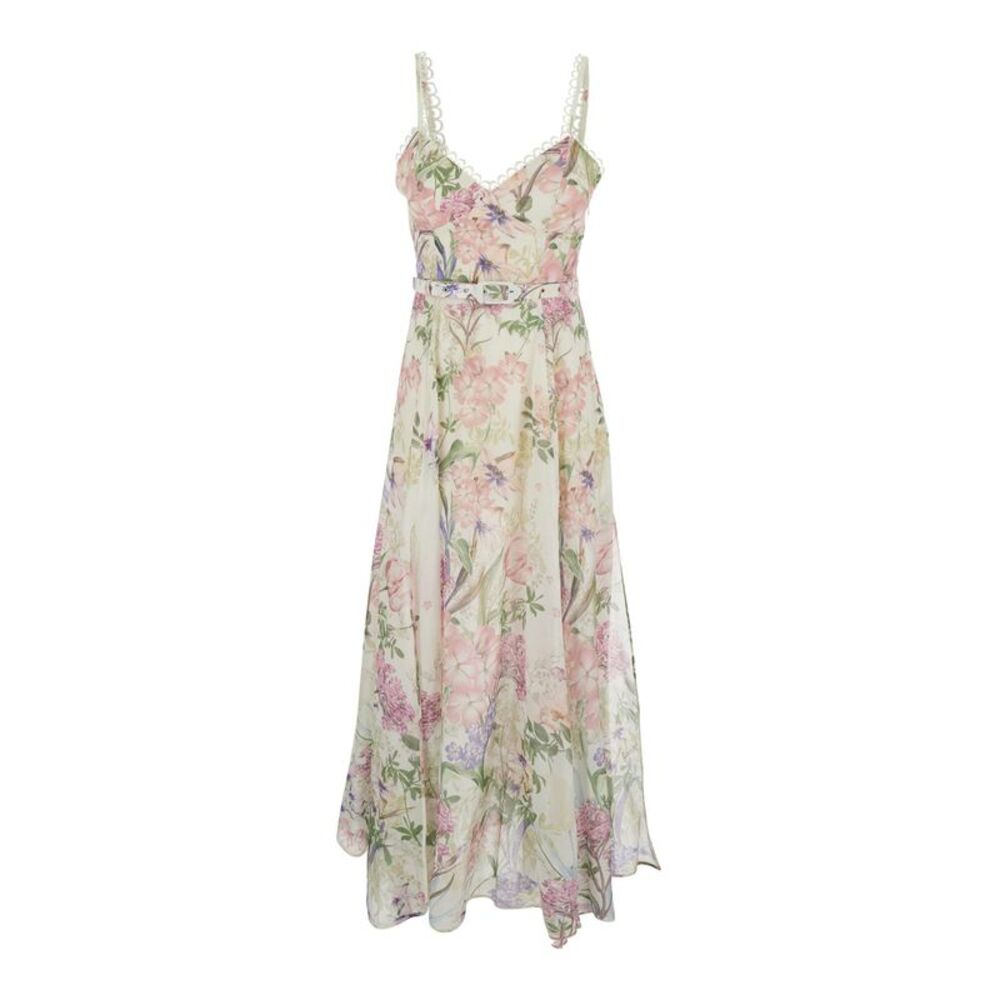Charo Ruiz Floral Lace-Trim Maxi Dress in Pink, Green, Cream